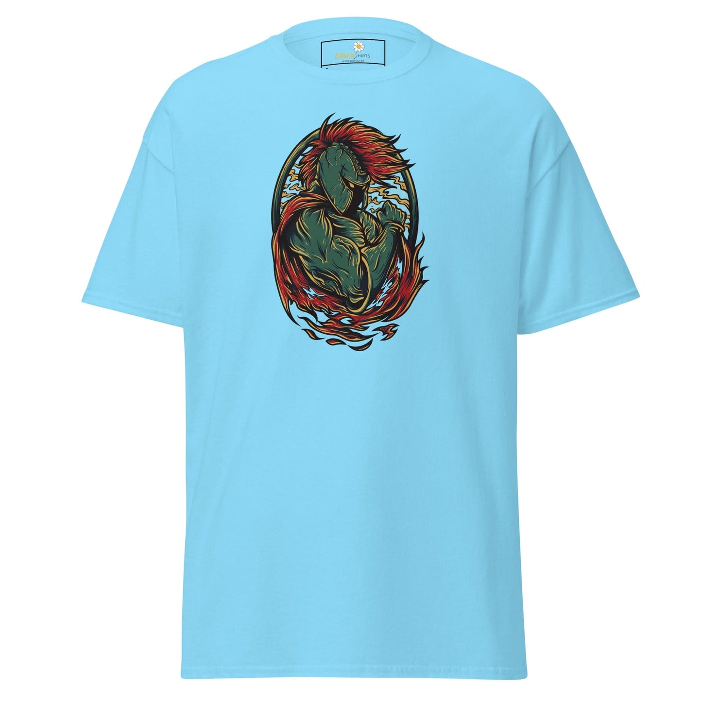 Light blue T-shirt with a warrior graphic from the T-SHIRT DESIGN TEE collection for men and women