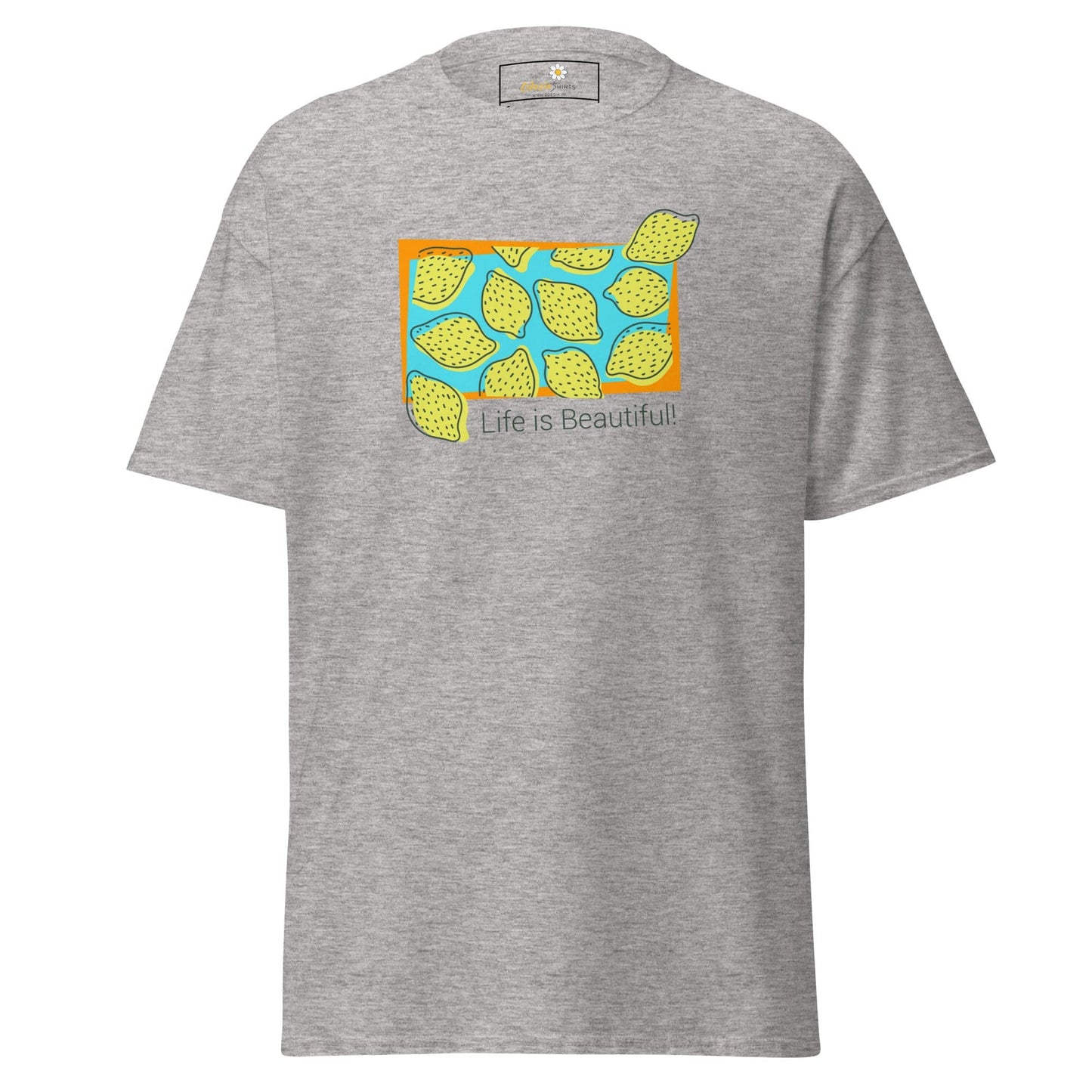Gray T-shirt with lemon graphic, suitable for men and women in size S to XL