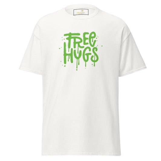 White T-shirt with Free Hugs graphic displayed in T-SHIRT DESIGN TEE for Men and Women