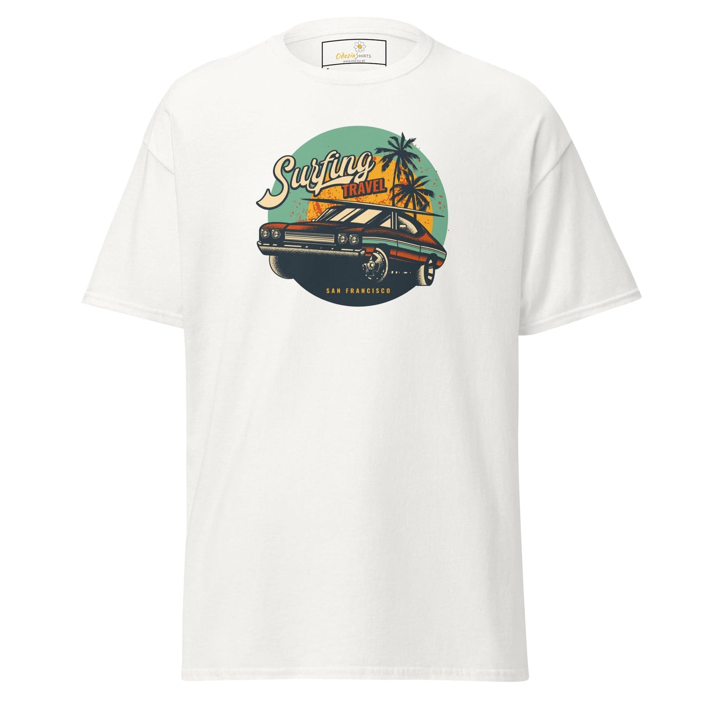 White T-shirt with car graphic from T-SHIRT DESIGN TEE for Men and Women sizes S to XL