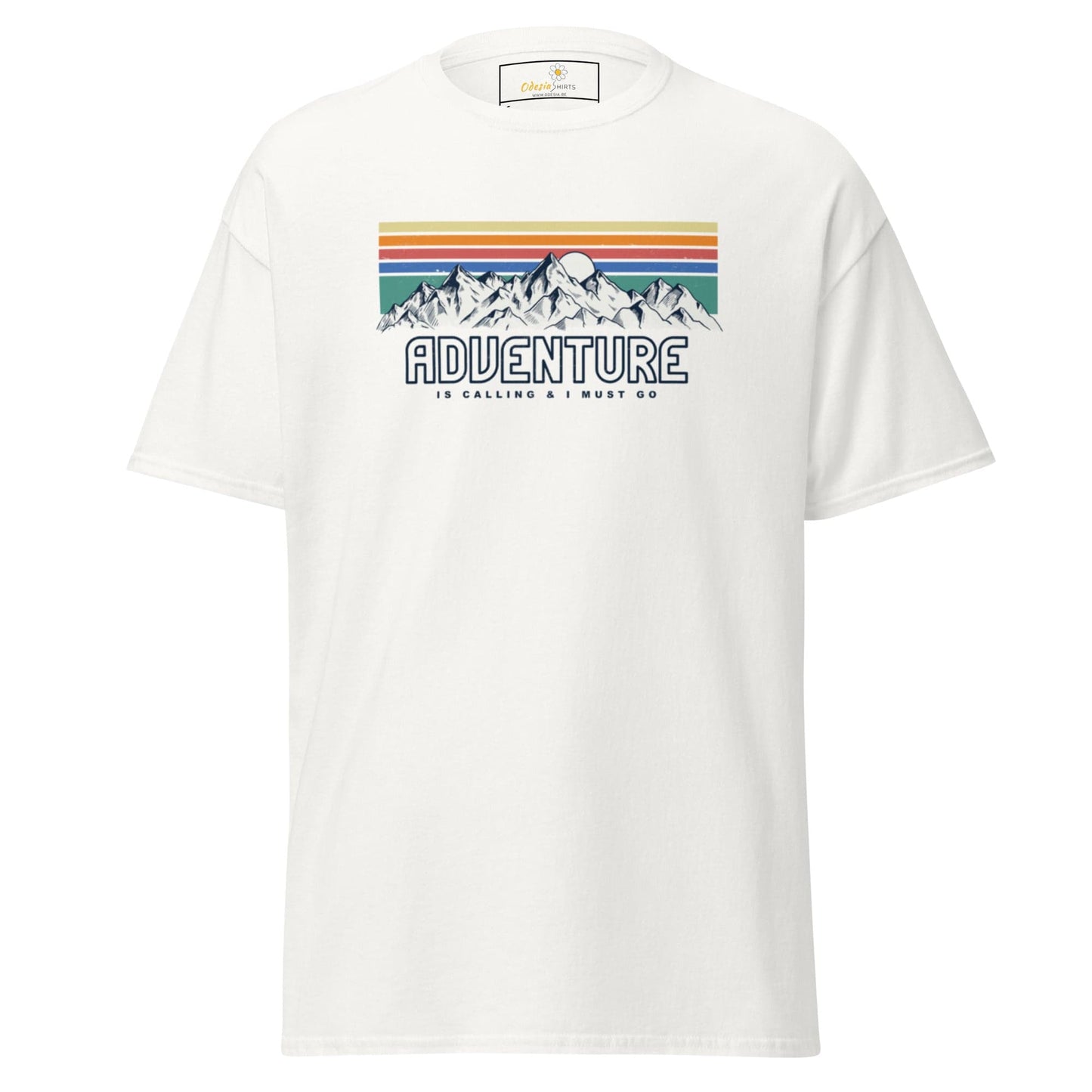 White T-shirt with mountain graphic for Men and Women, available in sizes S to XL