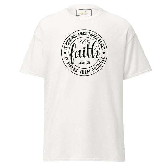 White T-shirt with faith graphic for men and women in size S to XL