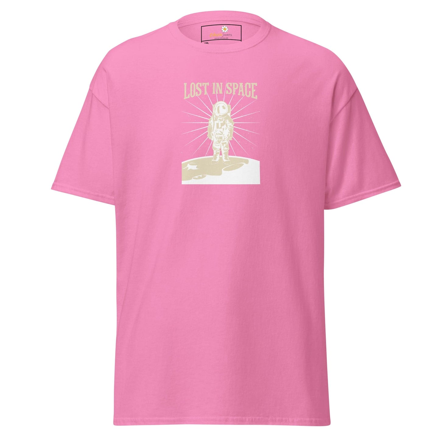 Pink T-shirt with astronaut graphic from T-SHIRT DESIGN TEE for Men and Women in 2XL to 5XL