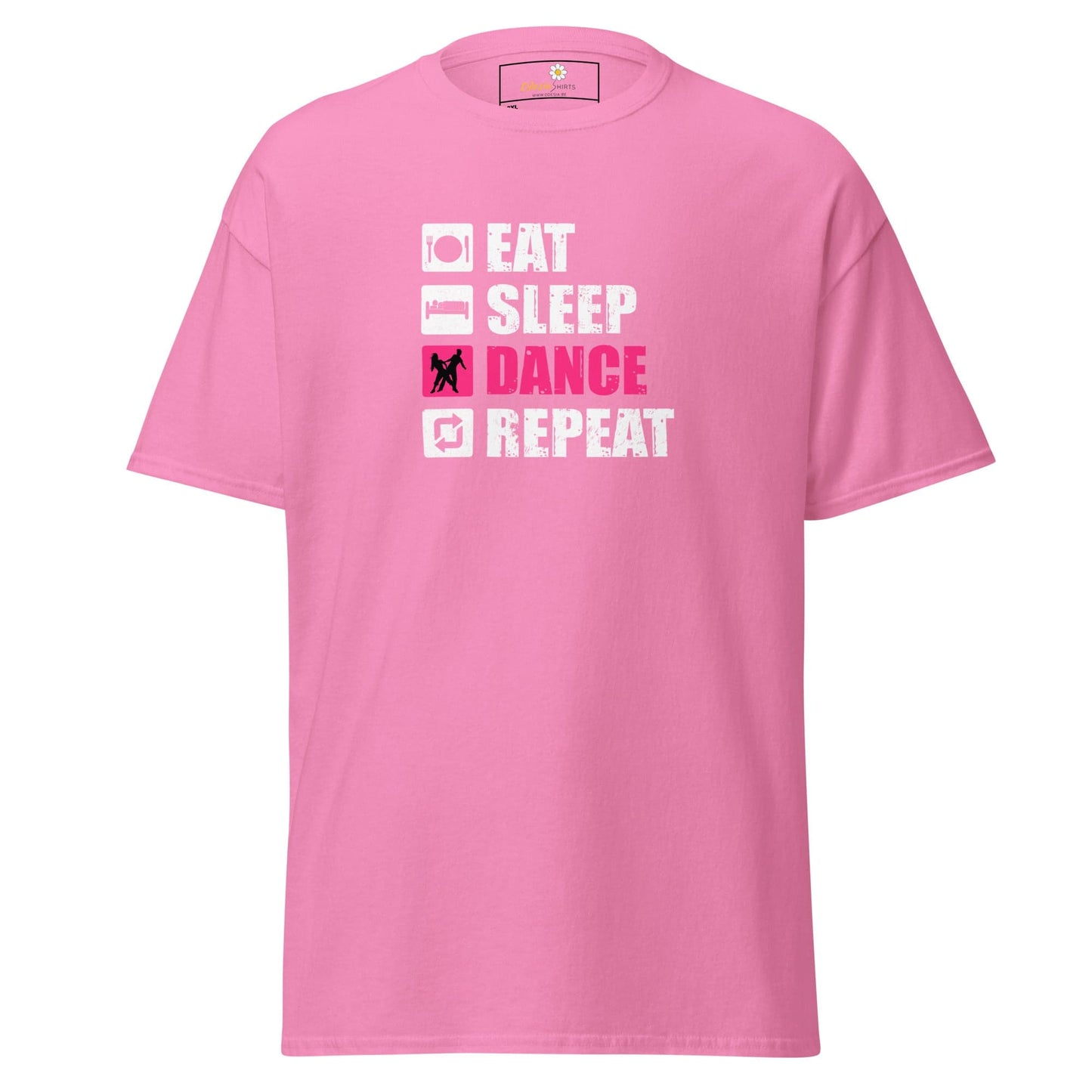 Pink t-shirt with dance graphic.