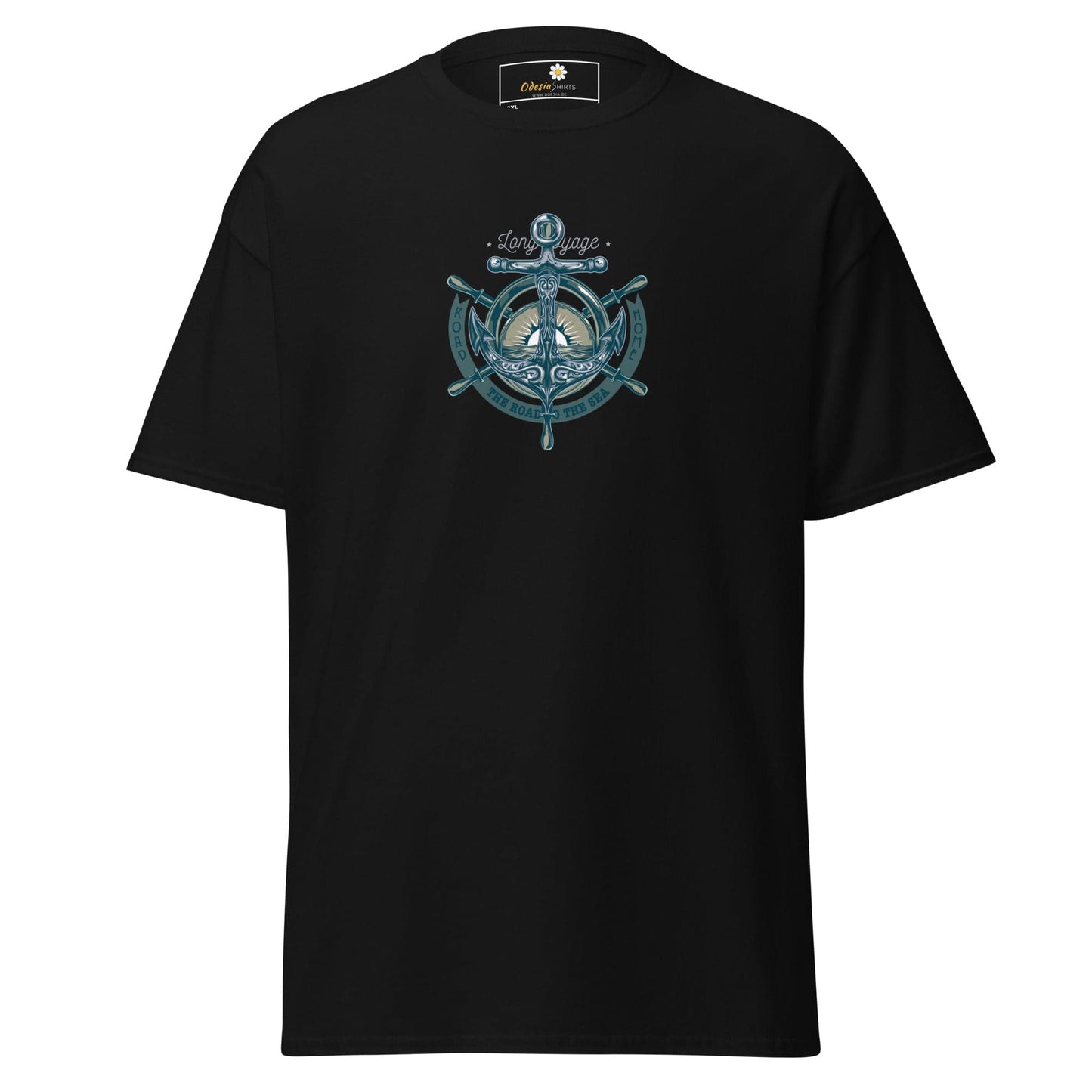 Black T-shirt with nautical design for men and women in sizes 2XL to 5XL
