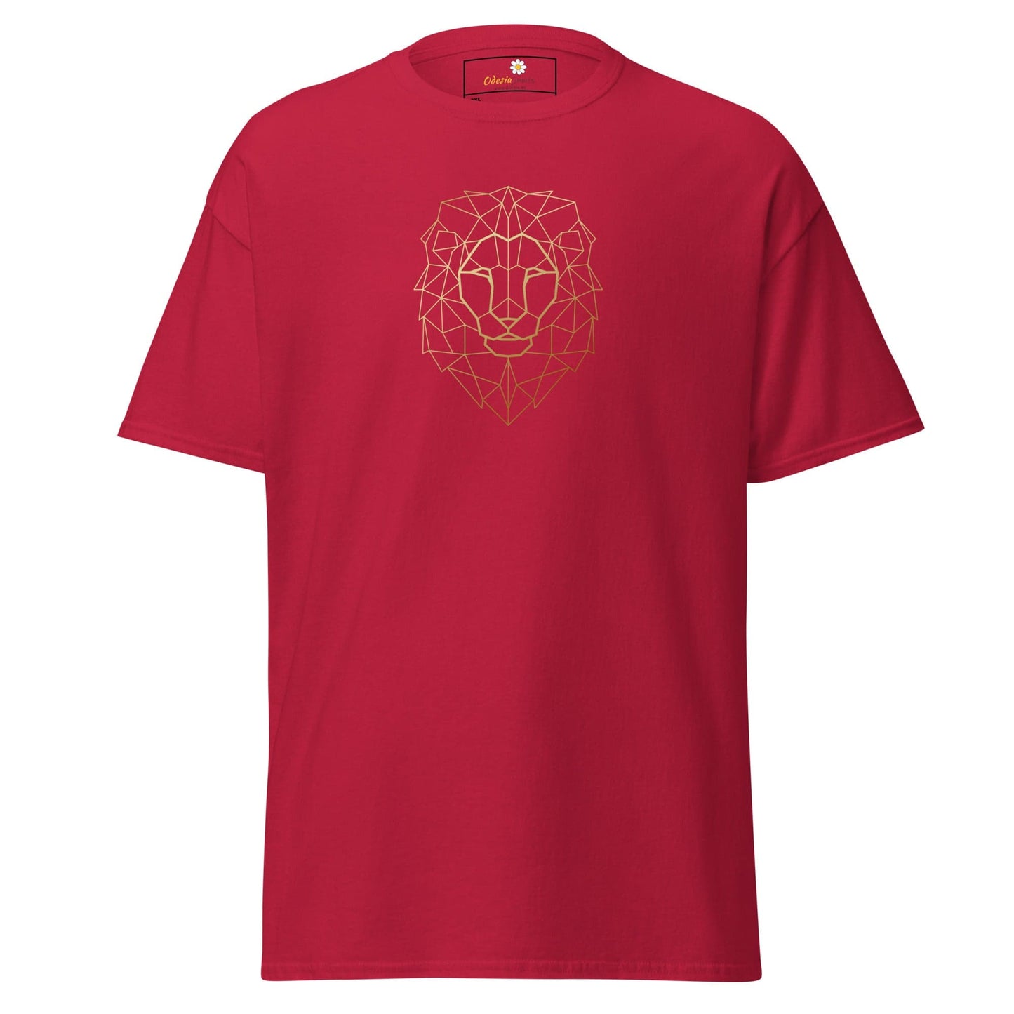 Red T-shirt with geometric lion design for men and women in size 2XL to 5XL