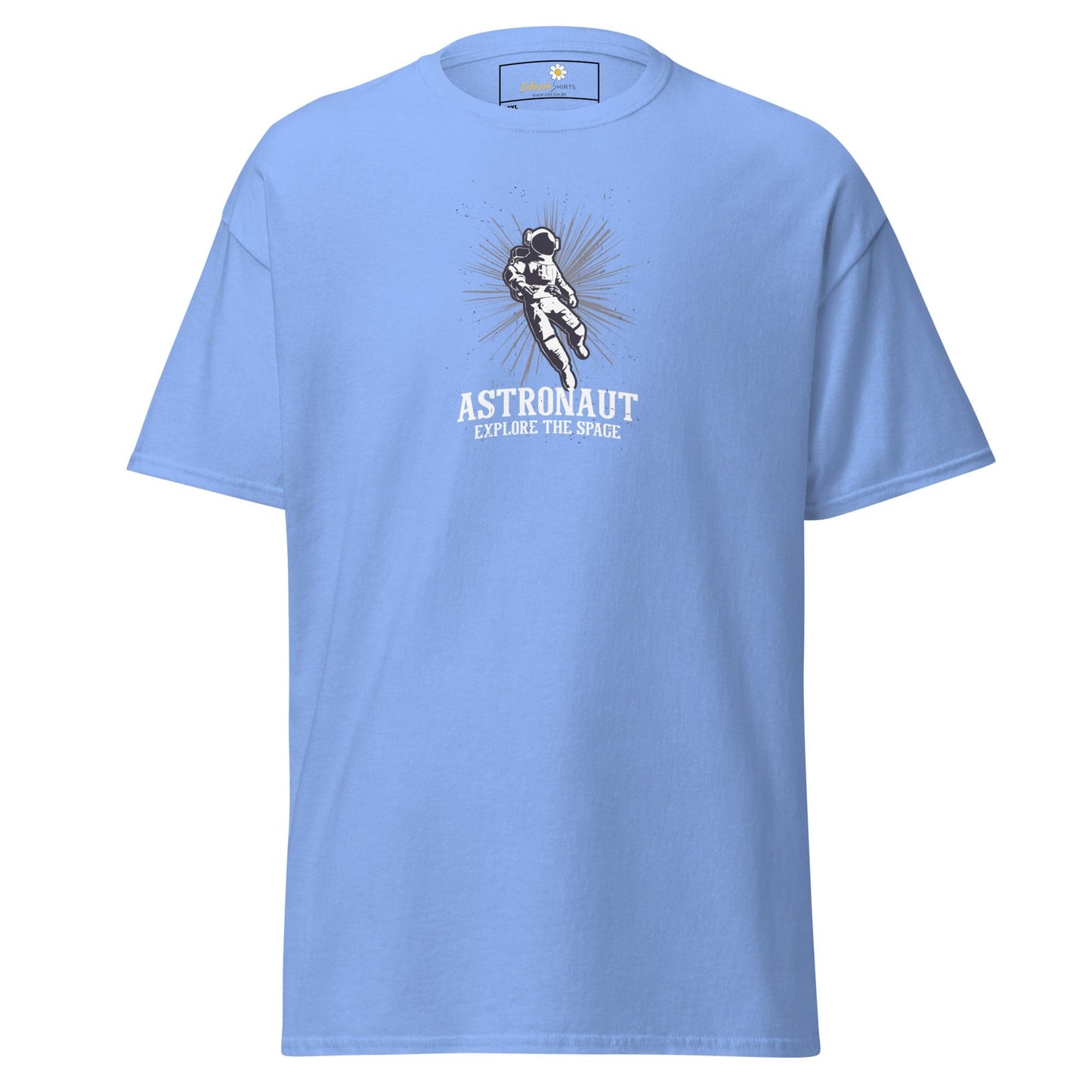 Light blue T-shirt with astronaut graphic suitable for Men and Women in 2XL to 5XL sizes