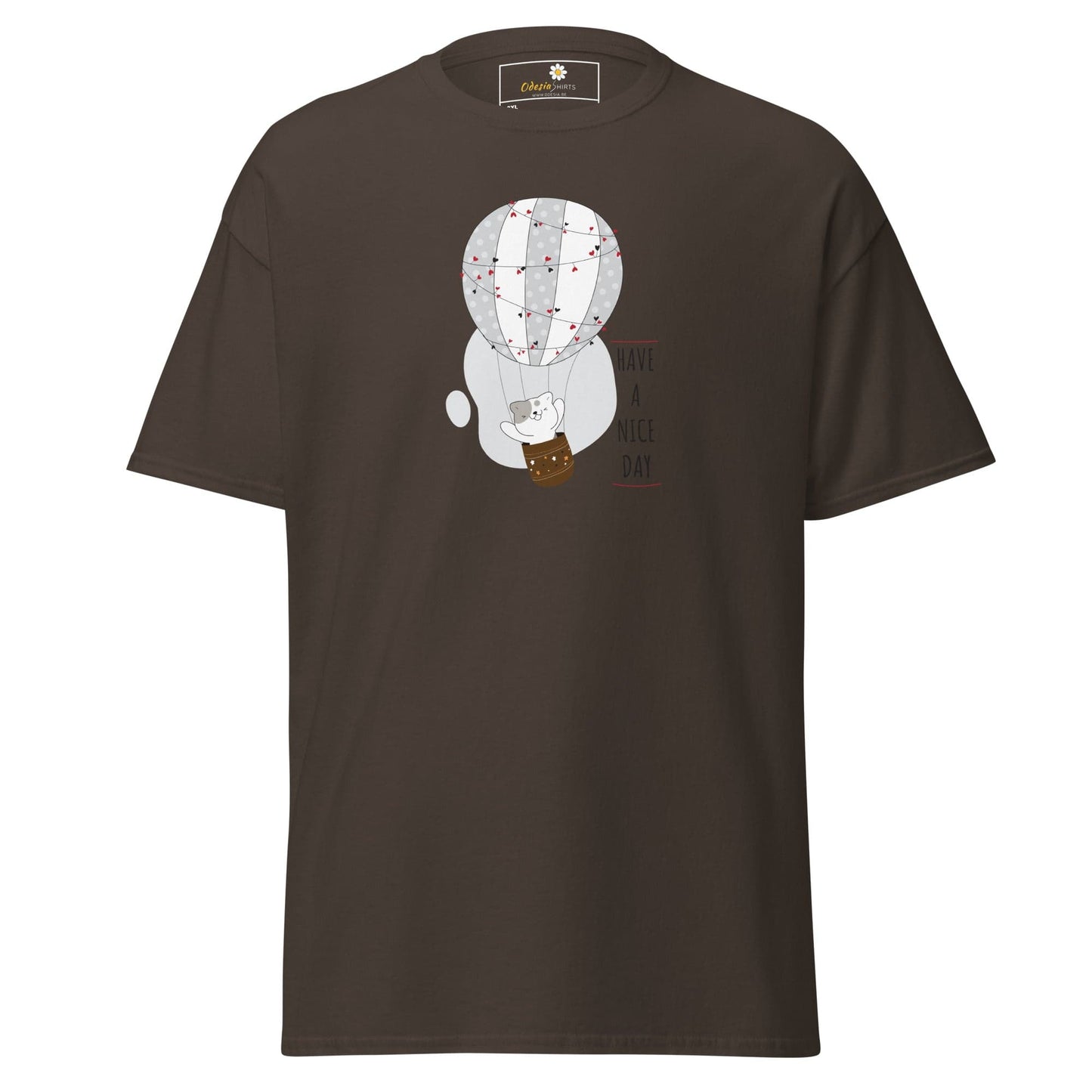 Brown T-shirt featuring a cartoon balloon graphic from the T-SHIRT DESIGN TEE collection for men and women in 2XL to 5XL sizes