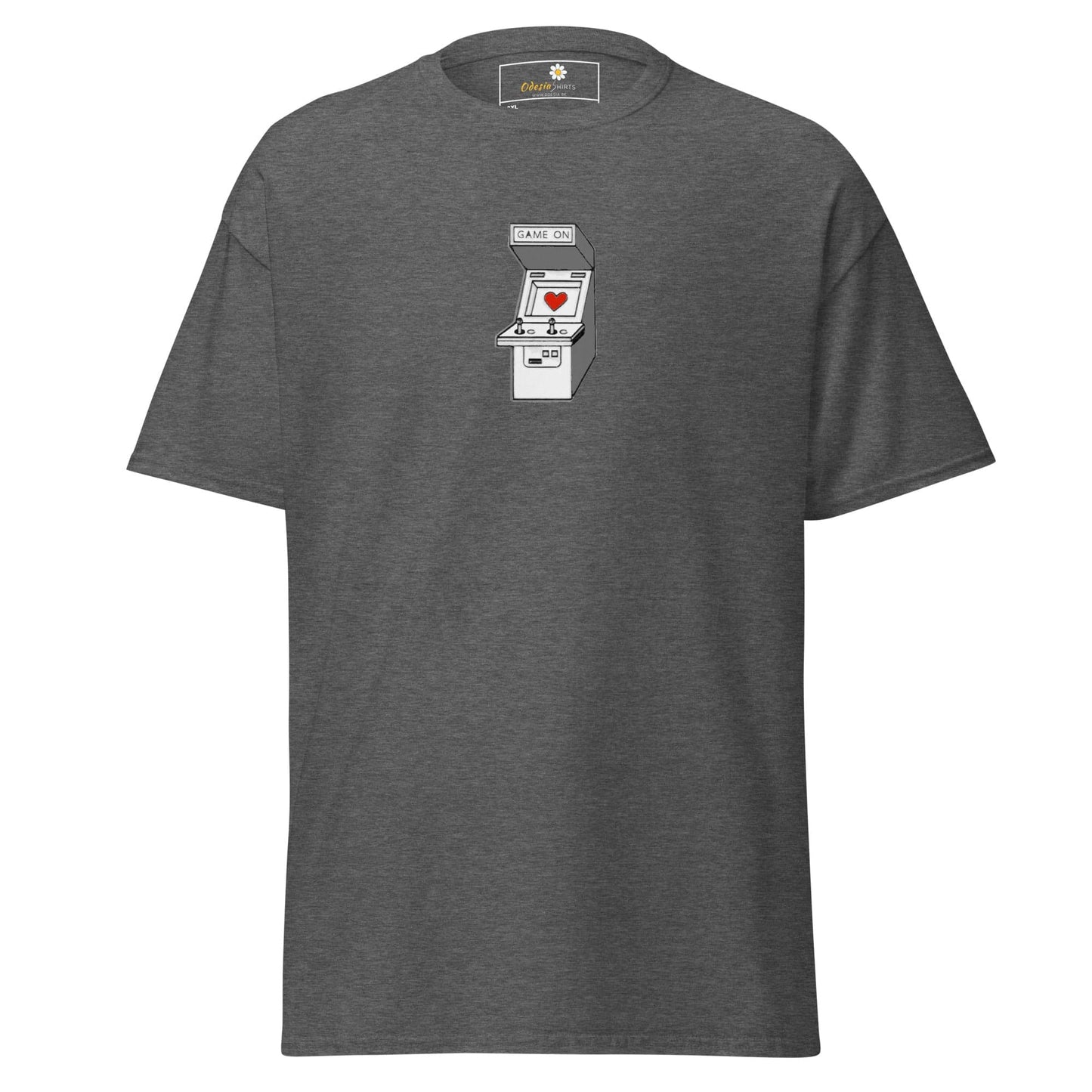 Gray T-shirt with arcade game graphic, designed for men and women in 2XL to 5XL sizes
