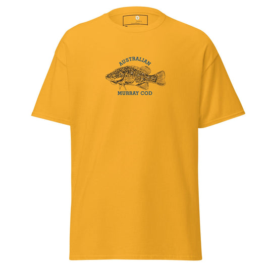 Yellow T-shirt featuring a fish graphic from the T-SHIRT DESIGN TEE collection for Men and Women