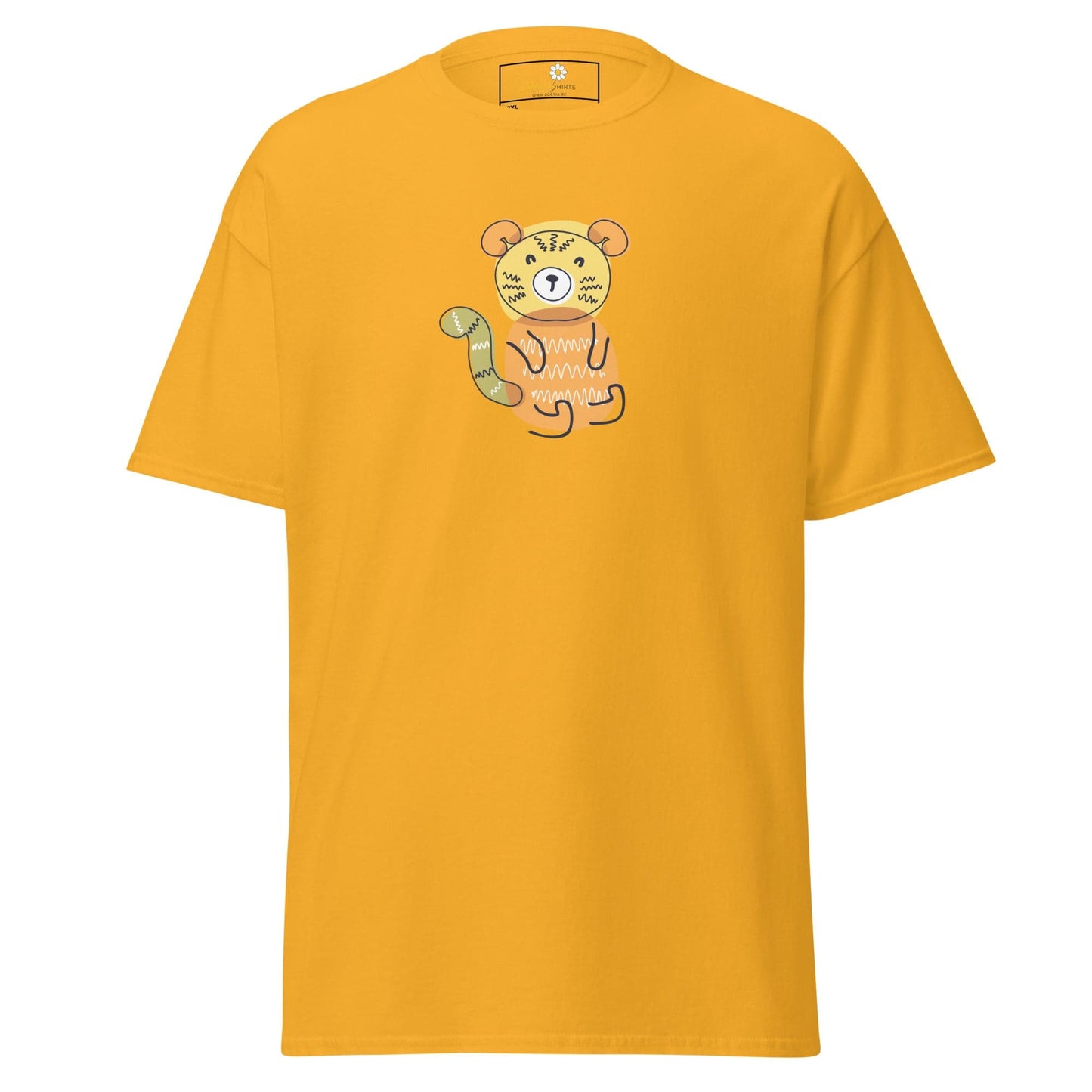 Yellow T-shirt with cartoon tiger design for men and women in sizes 2XL to 5XL