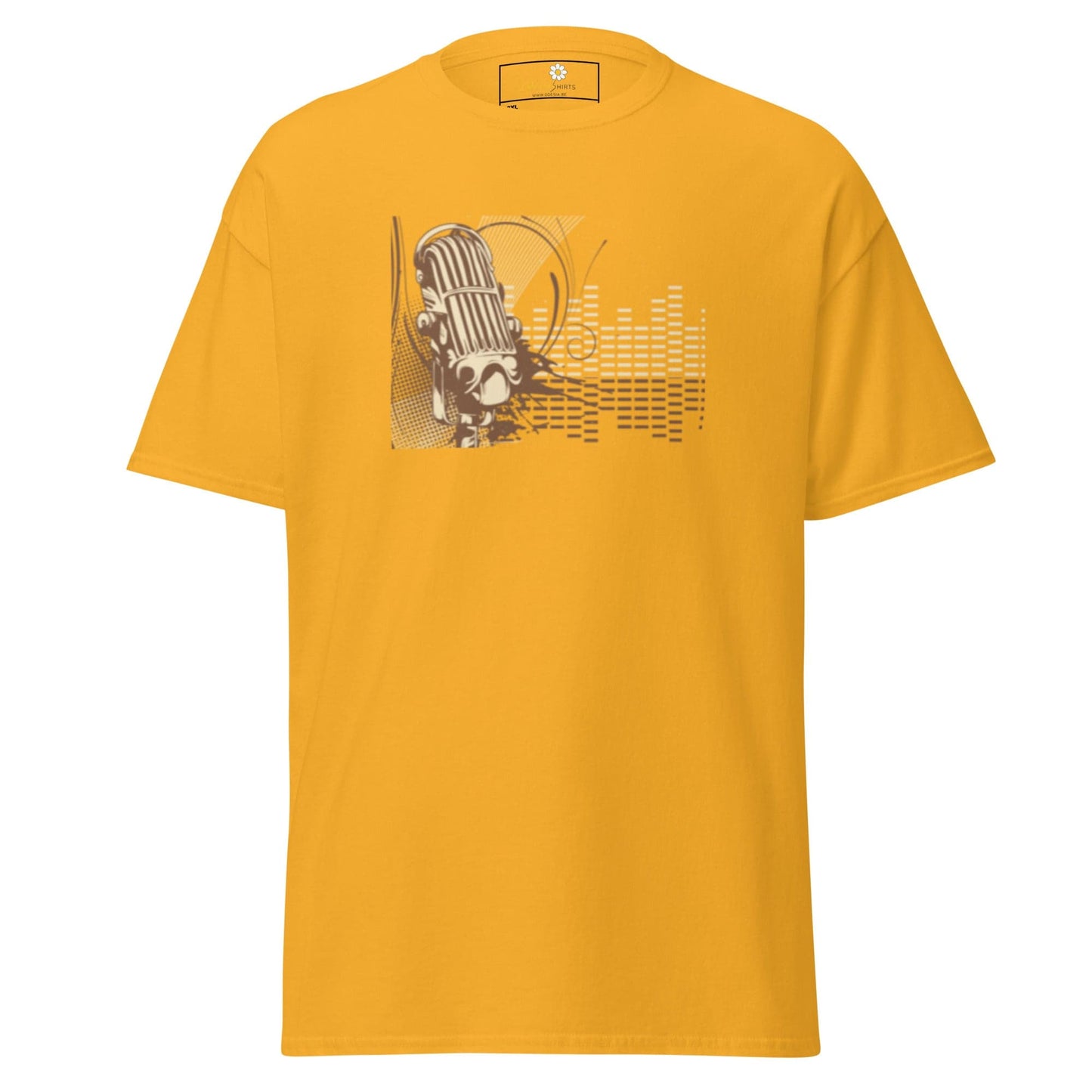 Yellow T-shirt with microphone graphic for men and women available in 2XL to 5XL