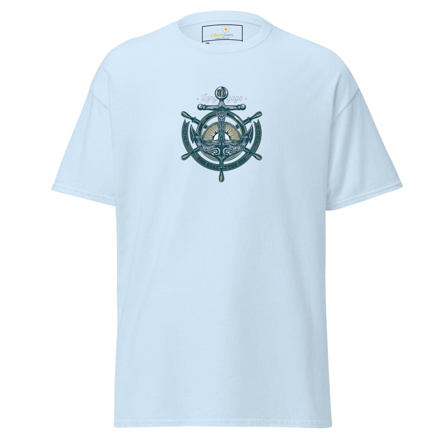 Light blue T-shirt with nautical design for men and women in 2XL to 5XL sizes
