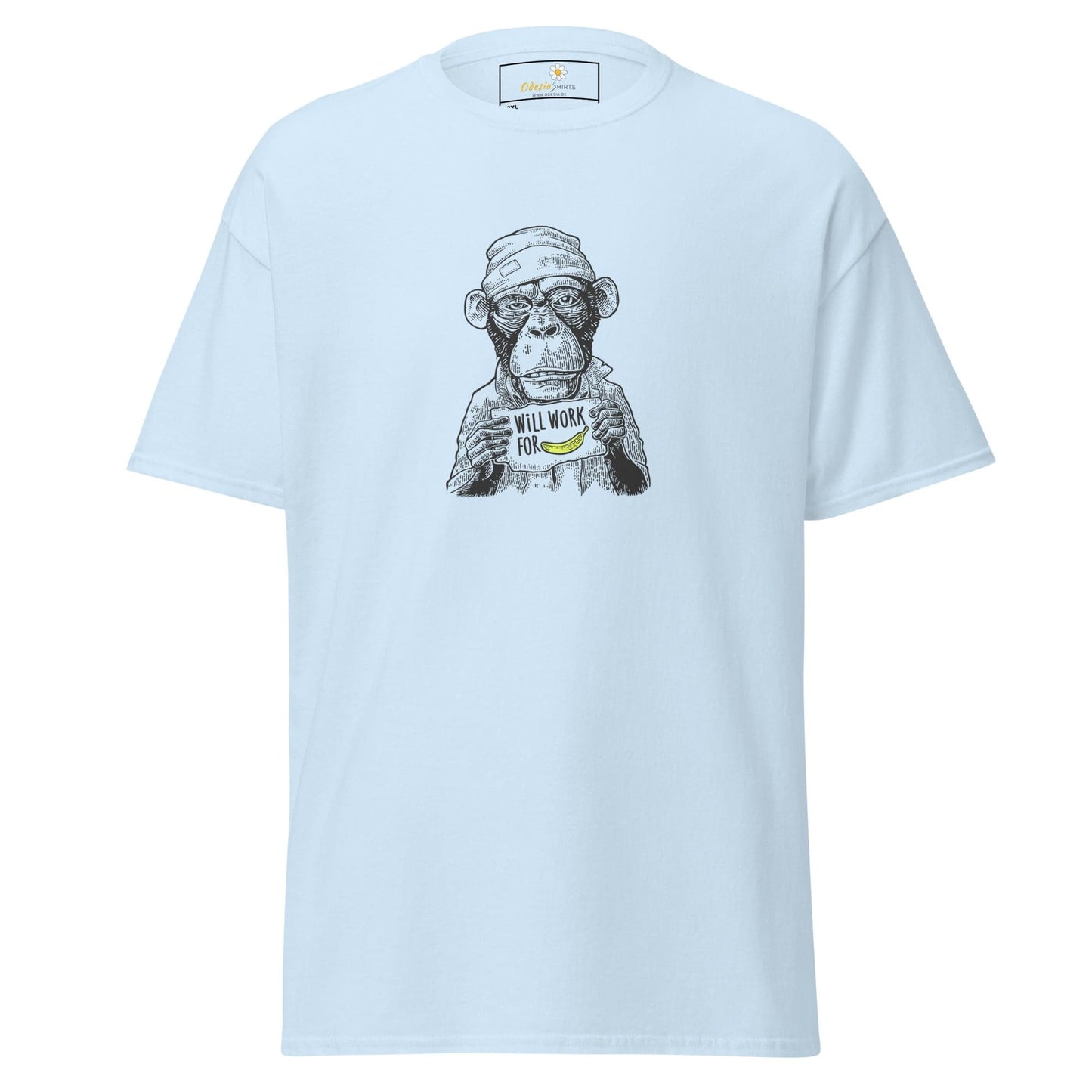 Light blue T-shirt with monkey graphic from T-SHIRT DESIGN TEE for men and women