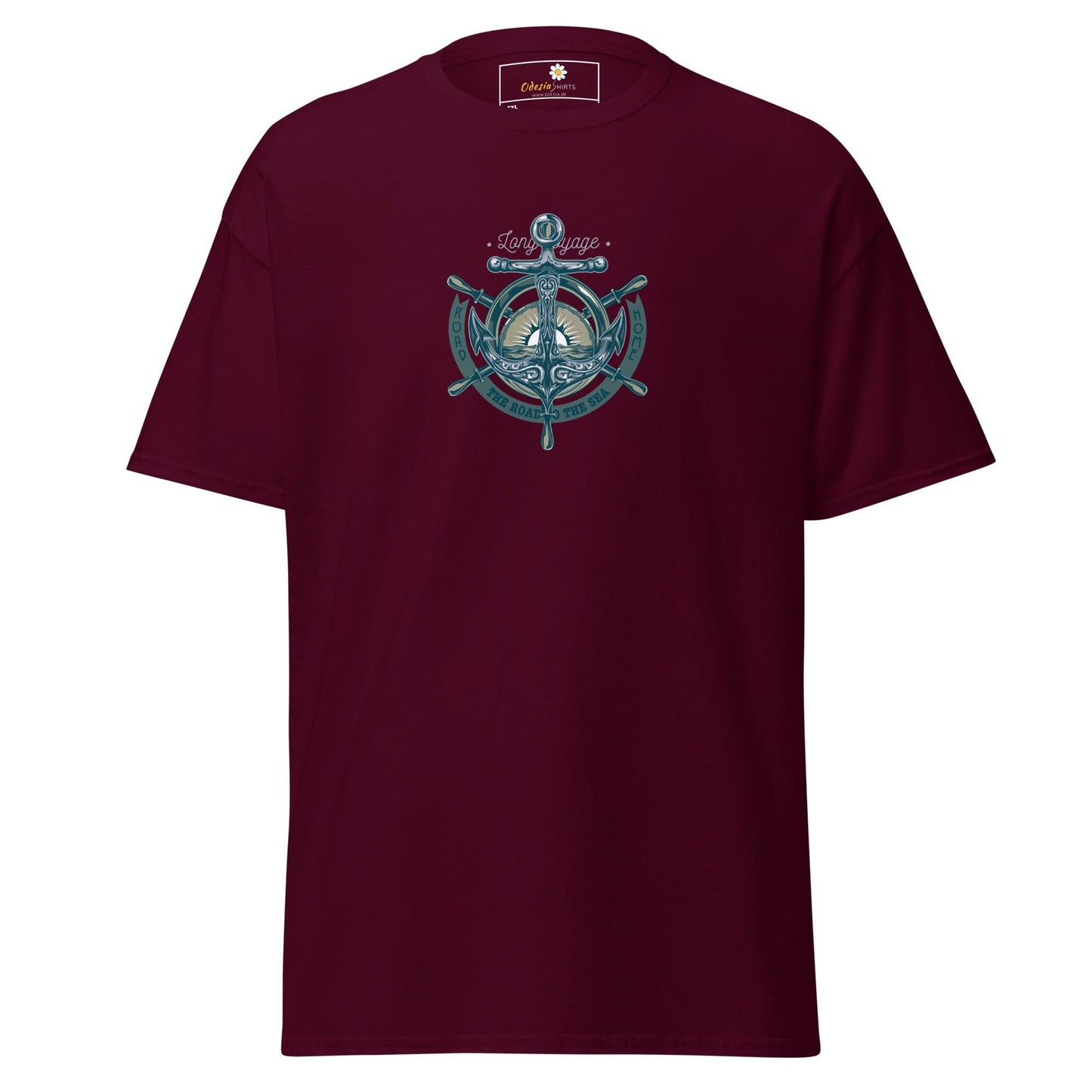 Maroon T-shirt with nautical design for Men and Women in 2XL to 5XL sizing
