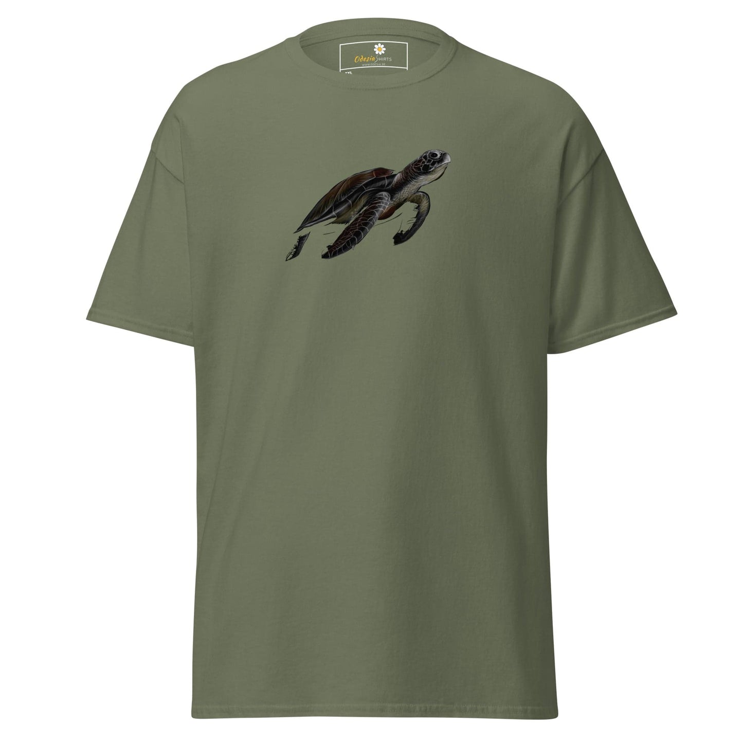 Olive green T-shirt with turtle graphic for Men and Women in 2XL to 5XL sizes