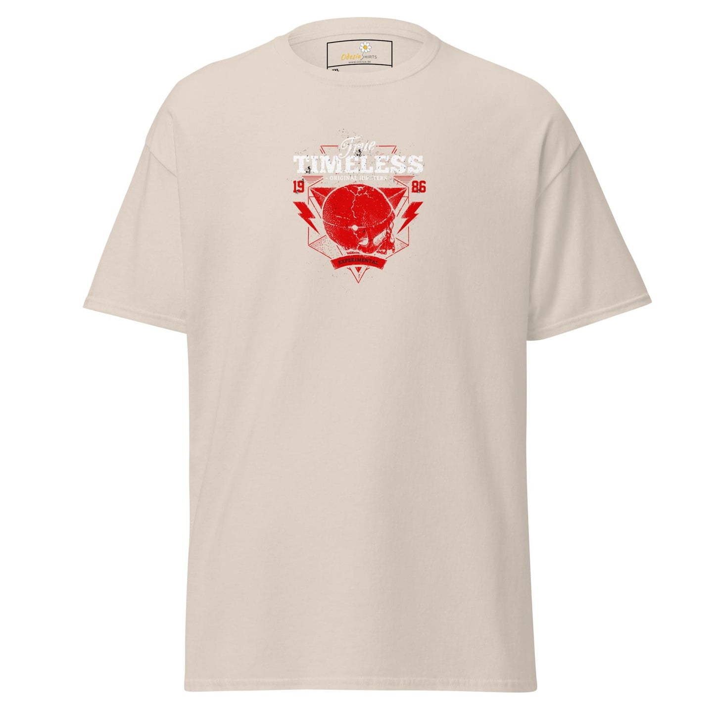 Beige T-shirt with red graphic design for Men and Women in size 2XL to 5XL