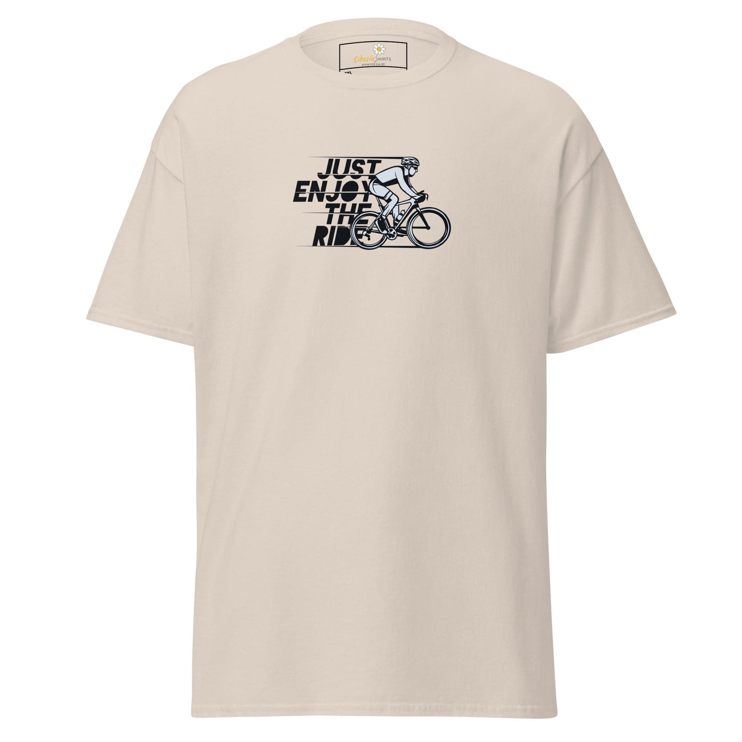 Beige T-shirt with cyclist graphic for men and women available in 2XL to 5XL sizes