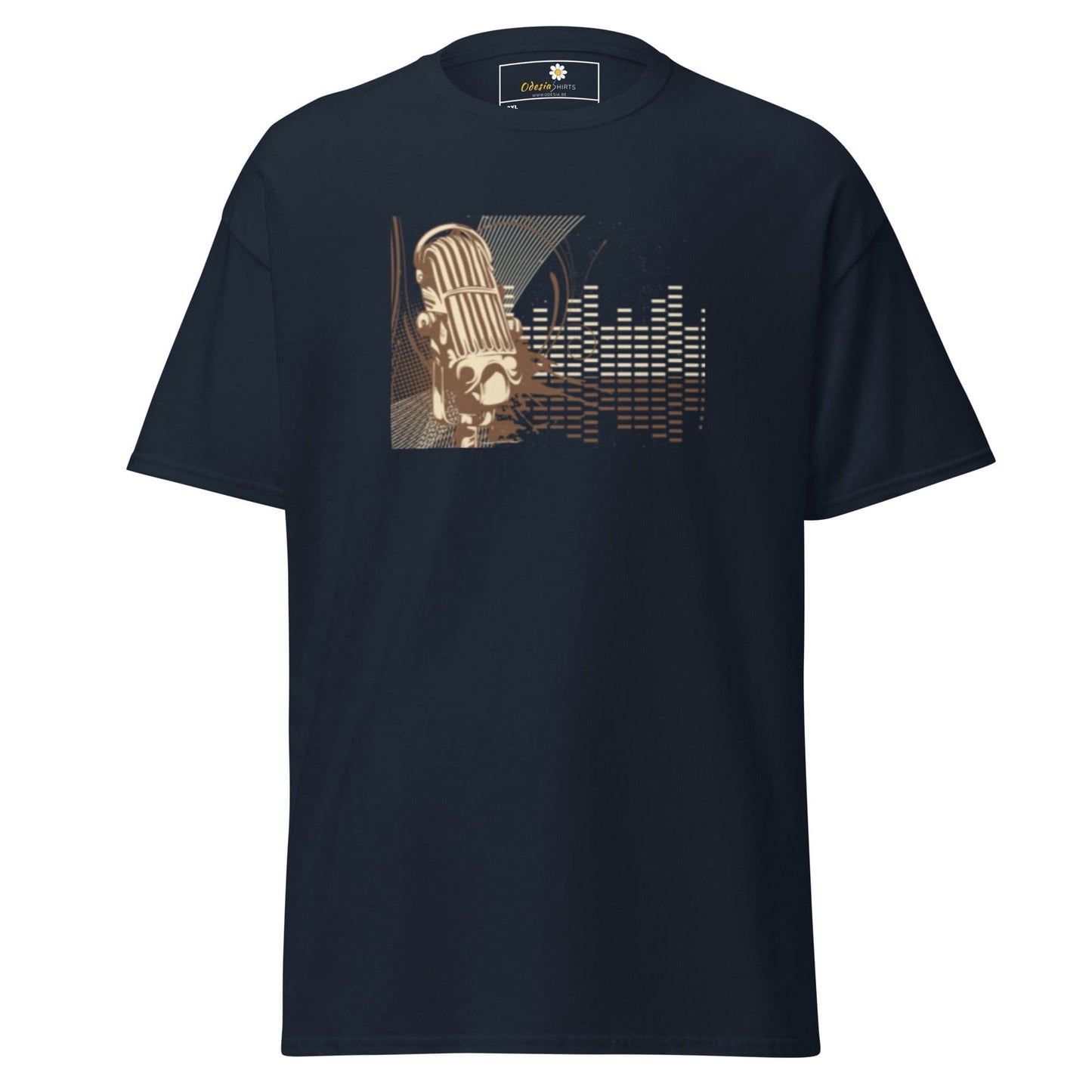 Navy blue T-shirt with microphone graphic for Men and Women in 2XL to 5XL sizes