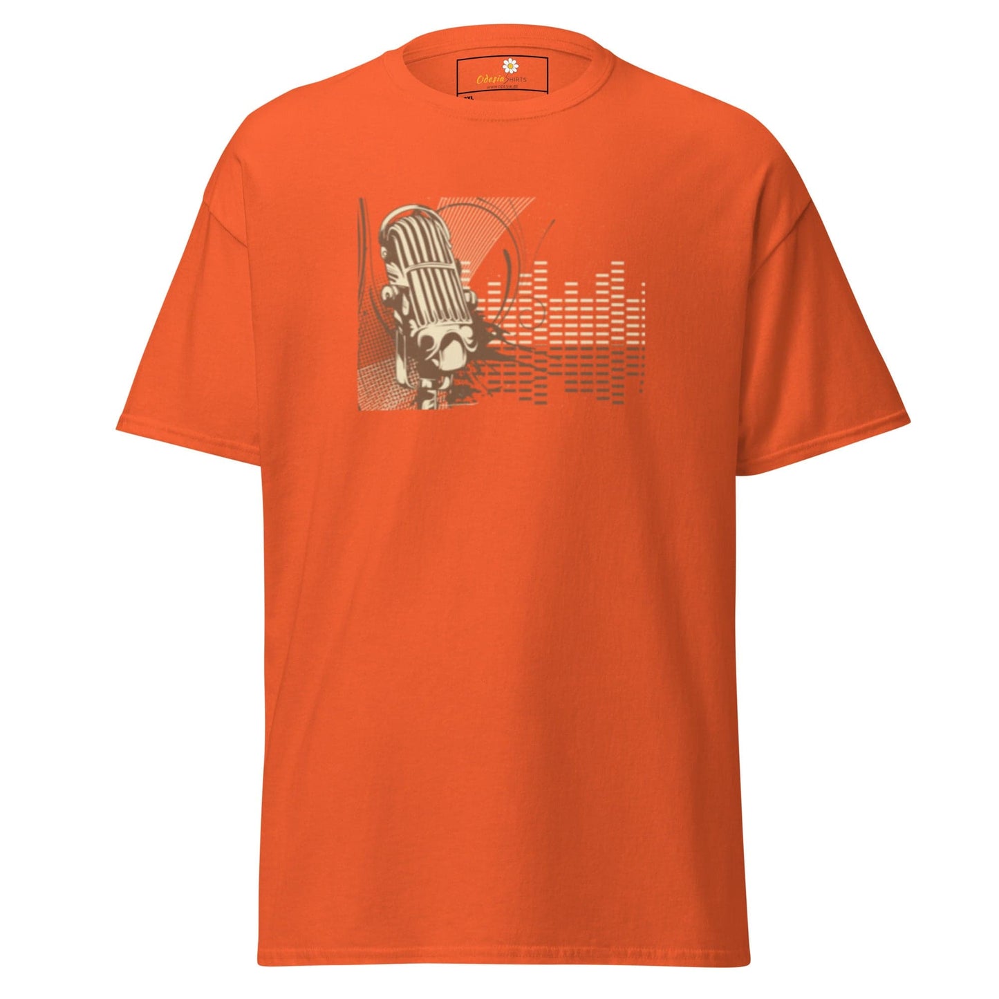 Orange t-shirt with microphone graphic for men and women in 2XL to 5XL sizes