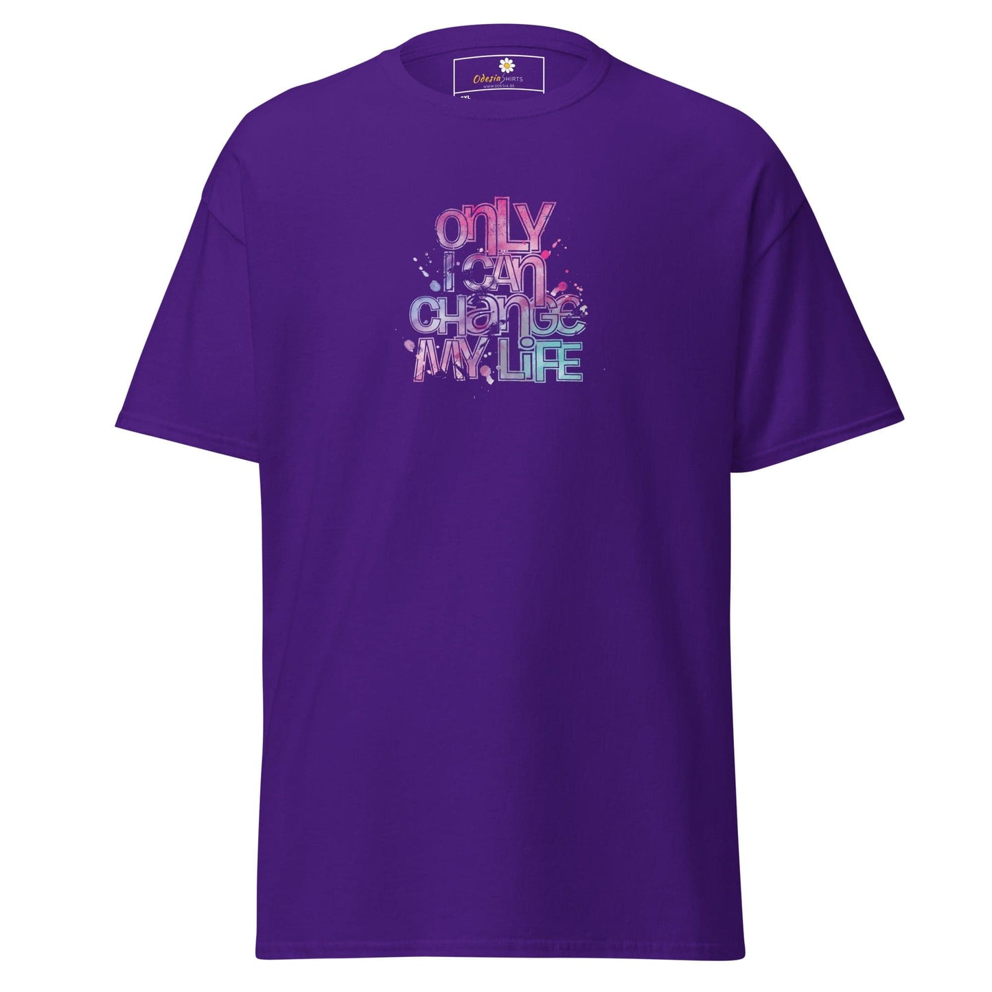 Purple T-shirt with colorful text, suitable for Men and Women in 2XL to 5XL sizes