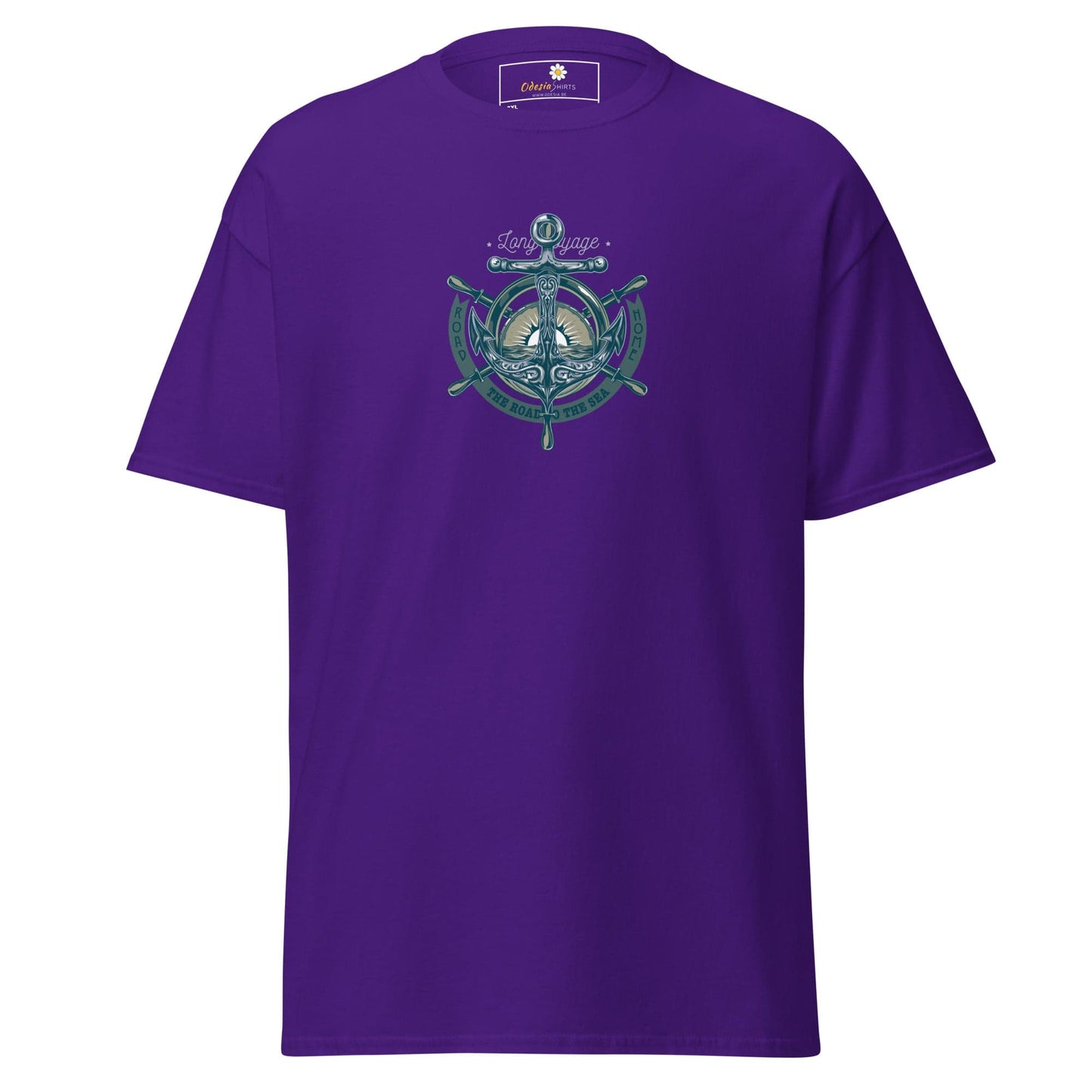 Purple T-shirt with anchor graphic for men and women in sizes 2XL to 5XL