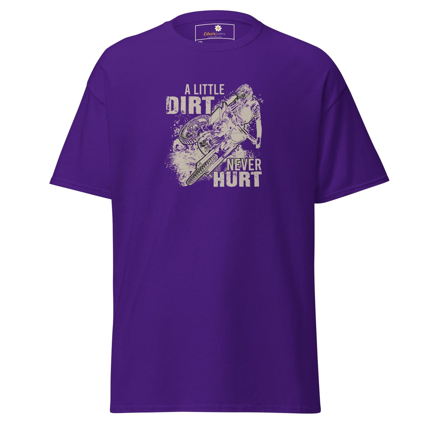 Purple t-shirt with motocross graphic.