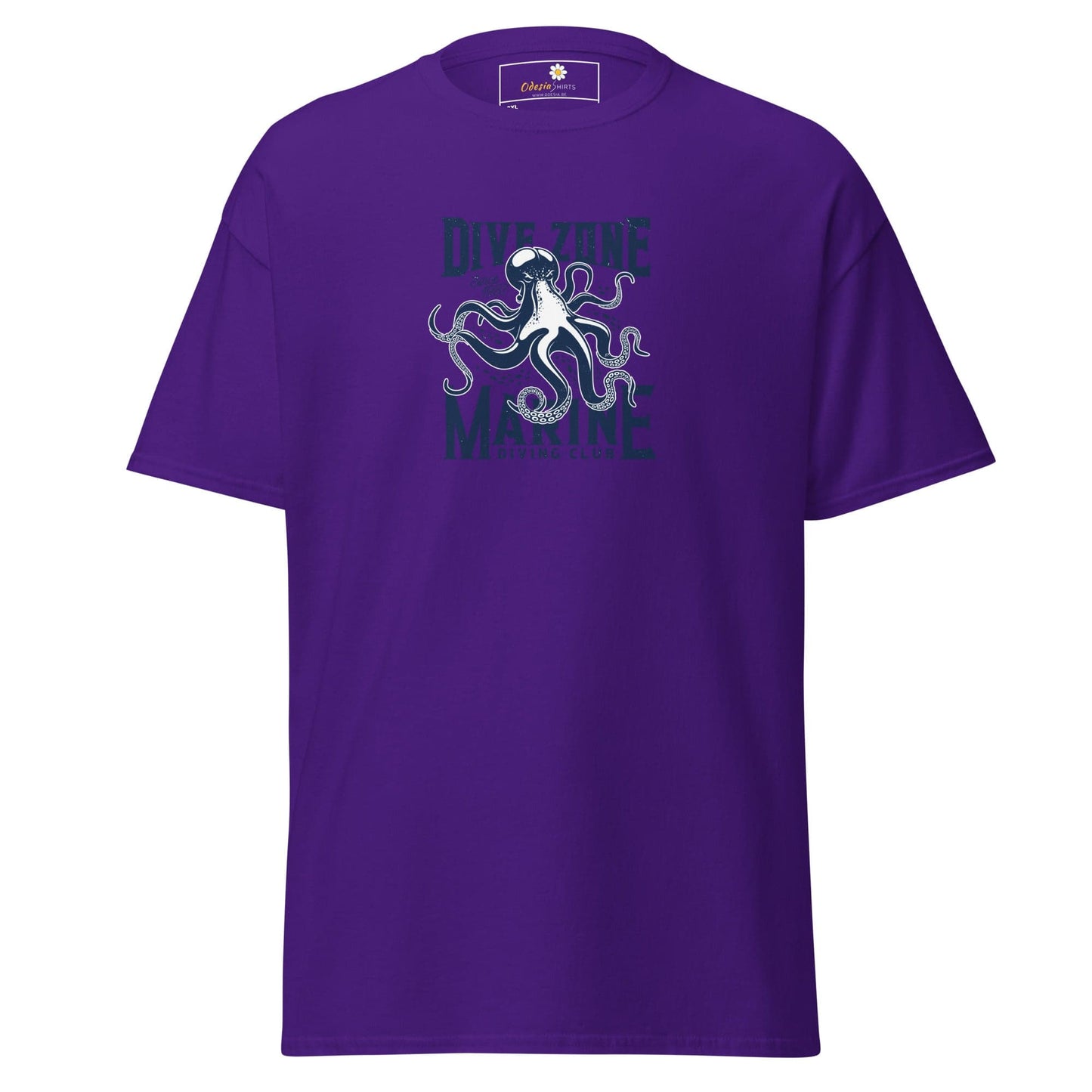 Purple t-shirt with octopus graphic.