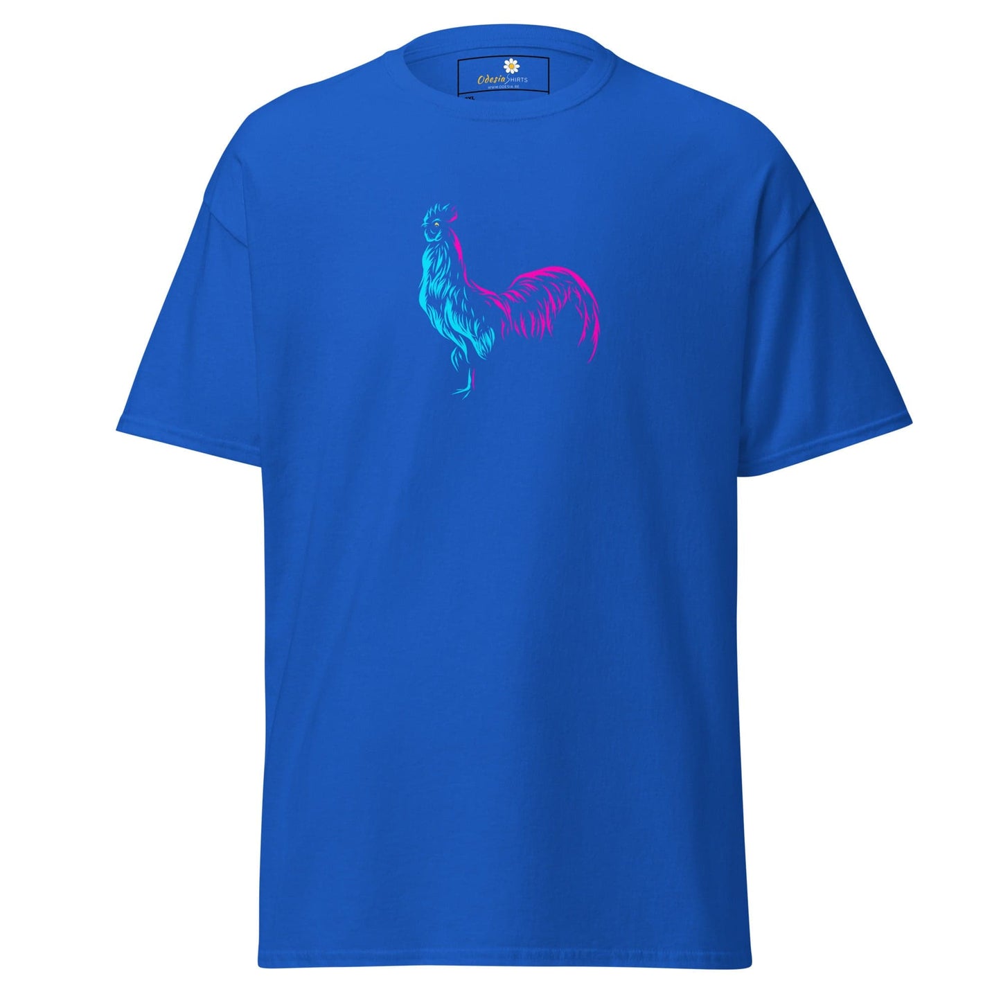 Blue T-shirt with rooster design from T-SHIRT DESIGN TEE for Men and Women in 2XL to 5XL