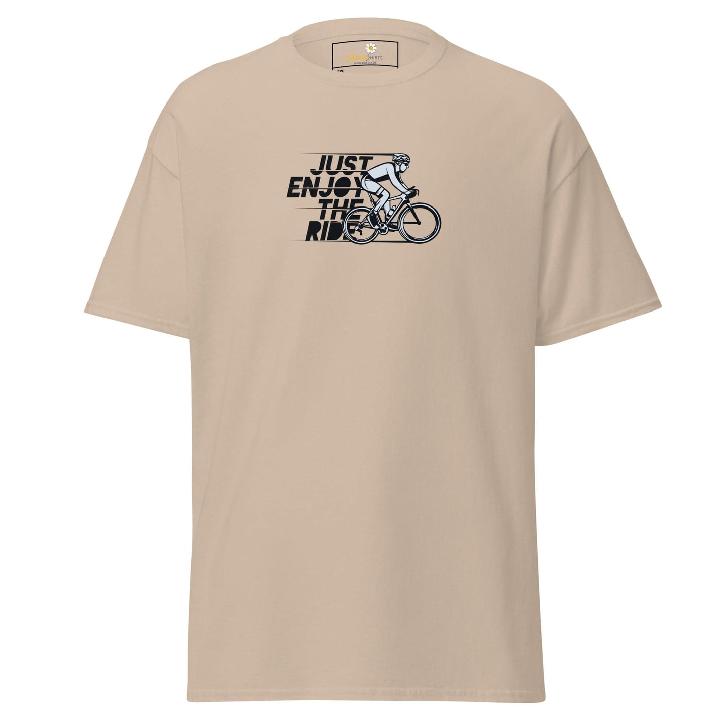 Beige T-shirt with cyclist graphic from T-SHIRT DESIGN TEE for Men and Women in 2XL to 5XL