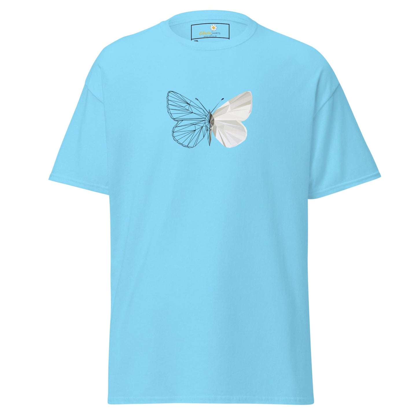 Light blue T-shirt with butterfly design for Men and Women in 2XL to 5XL sizes