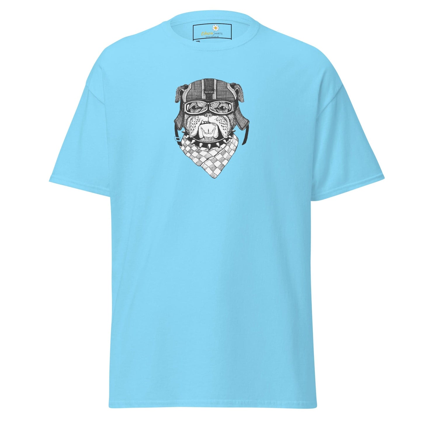 Light blue T-shirt with bulldog graphic from T-SHIRT DESIGN TEE for Men and Women