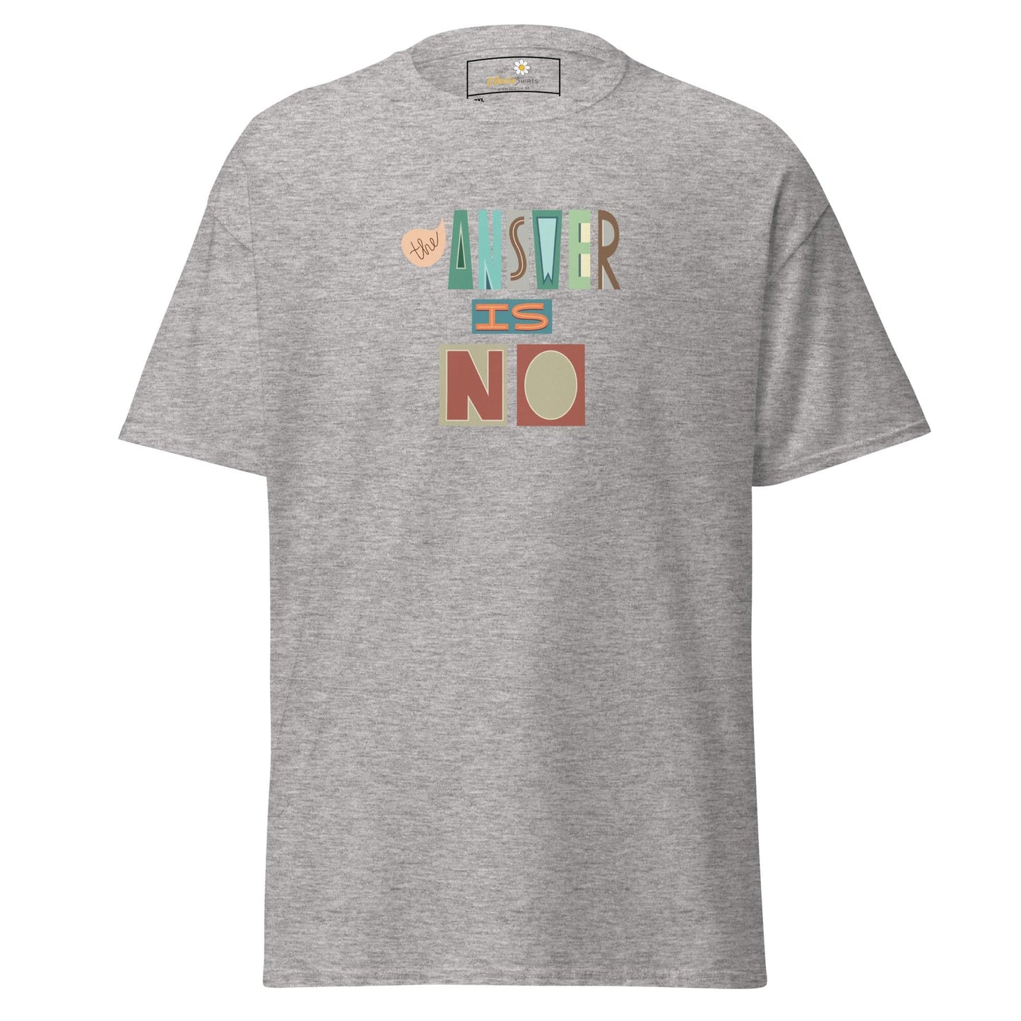 Gray t-shirt with graphic.