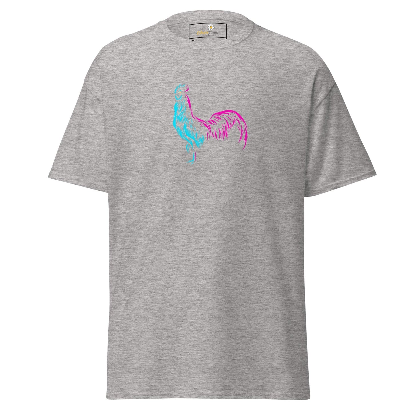 Gray T-shirt with vibrant rooster design for Men and Women in 2XL to 5XL sizes